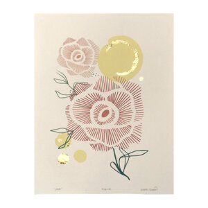 pale pink floral silkscreen with gold foil